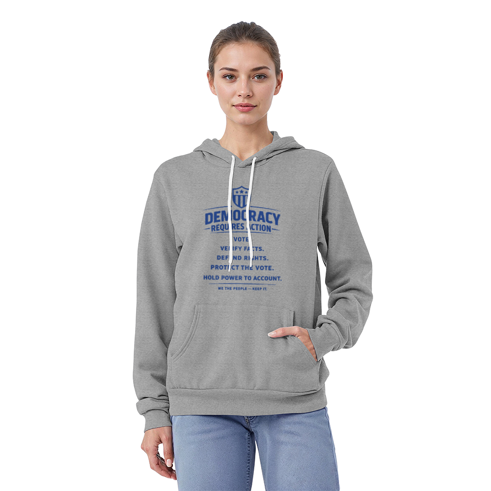 Unisex Pro-Democracy Fleece Hoodie with Pocket | Democracy Requires Action | Protect the Vote