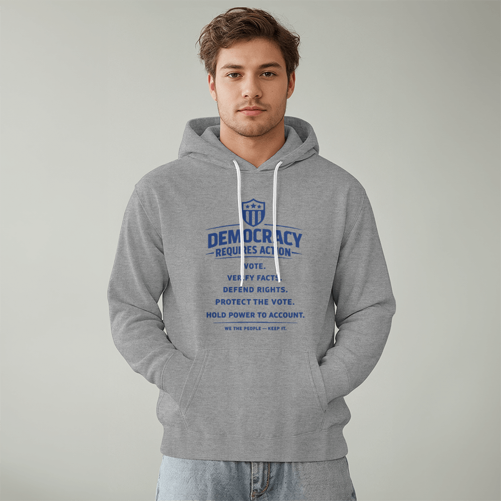 Unisex Pro-Democracy Fleece Hoodie with Pocket | Democracy Requires Action | Protect the Vote