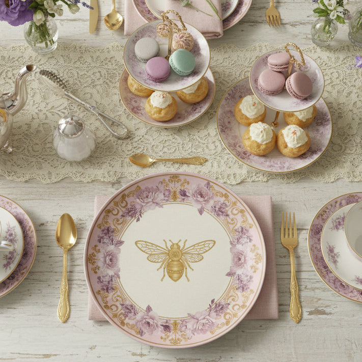 Bridgerton Inspired Bee Plate | Blush Gold Regencycore Dinnerware | Wedding Gift