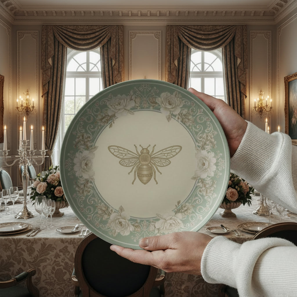 Bridgerton Inspired 10" Bee Plate | Sage Green Regencycore Dinnerware | Wedding Gift