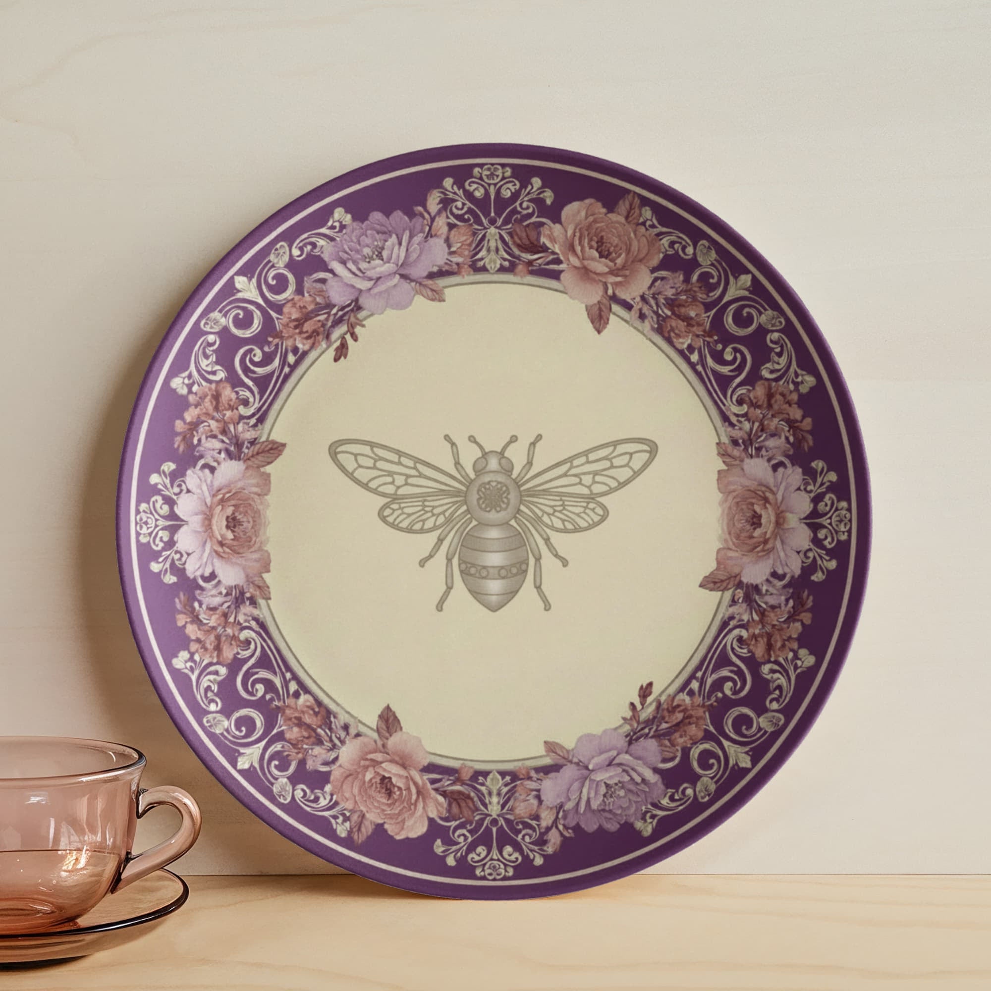Bridgerton Inspired Bee Plate | Purple Regencycore Dinnerware | Floral China | Wedding Gift