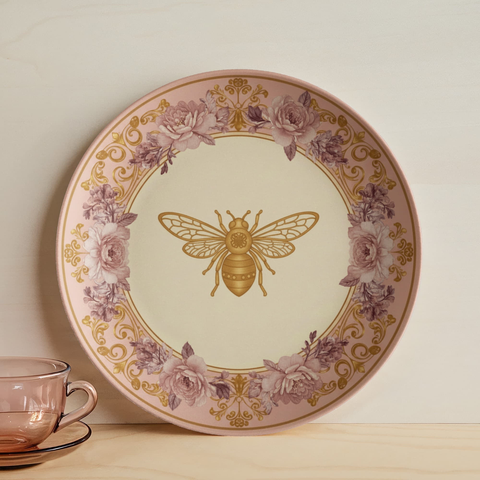 Bridgerton Inspired Bee Plate | Blush Gold Regencycore Dinnerware | Wedding Gift