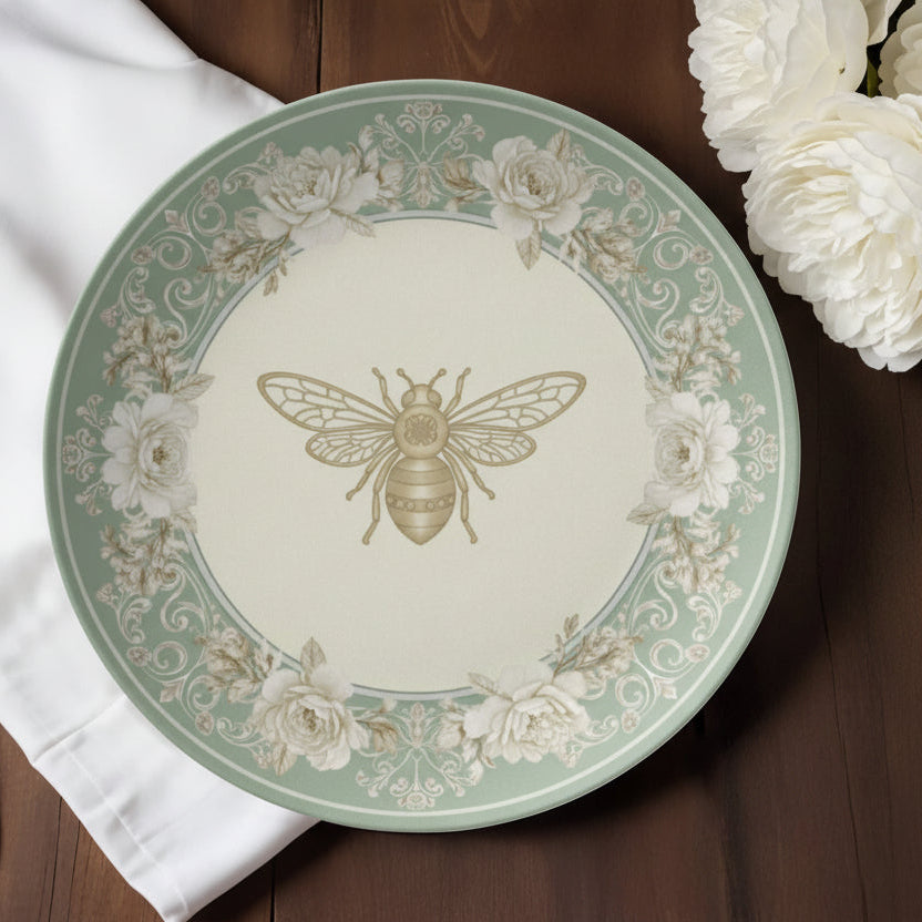 Bridgerton Inspired 10" Bee Plate | Sage Green Regencycore Dinnerware | Wedding Gift