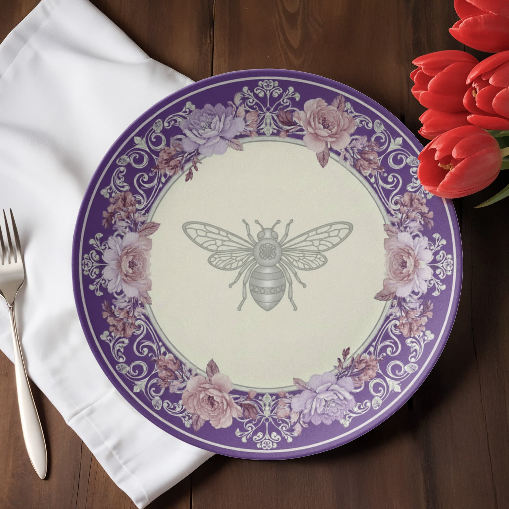 Bridgerton Inspired Bee Plate | Purple Regencycore Dinnerware | Floral China | Wedding Gift