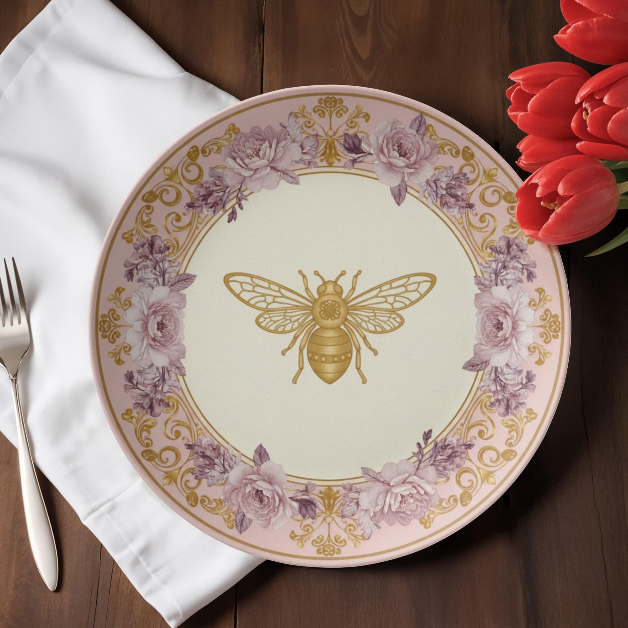 Bridgerton Inspired Bee Plate | Blush Gold Regencycore Dinnerware | Wedding Gift