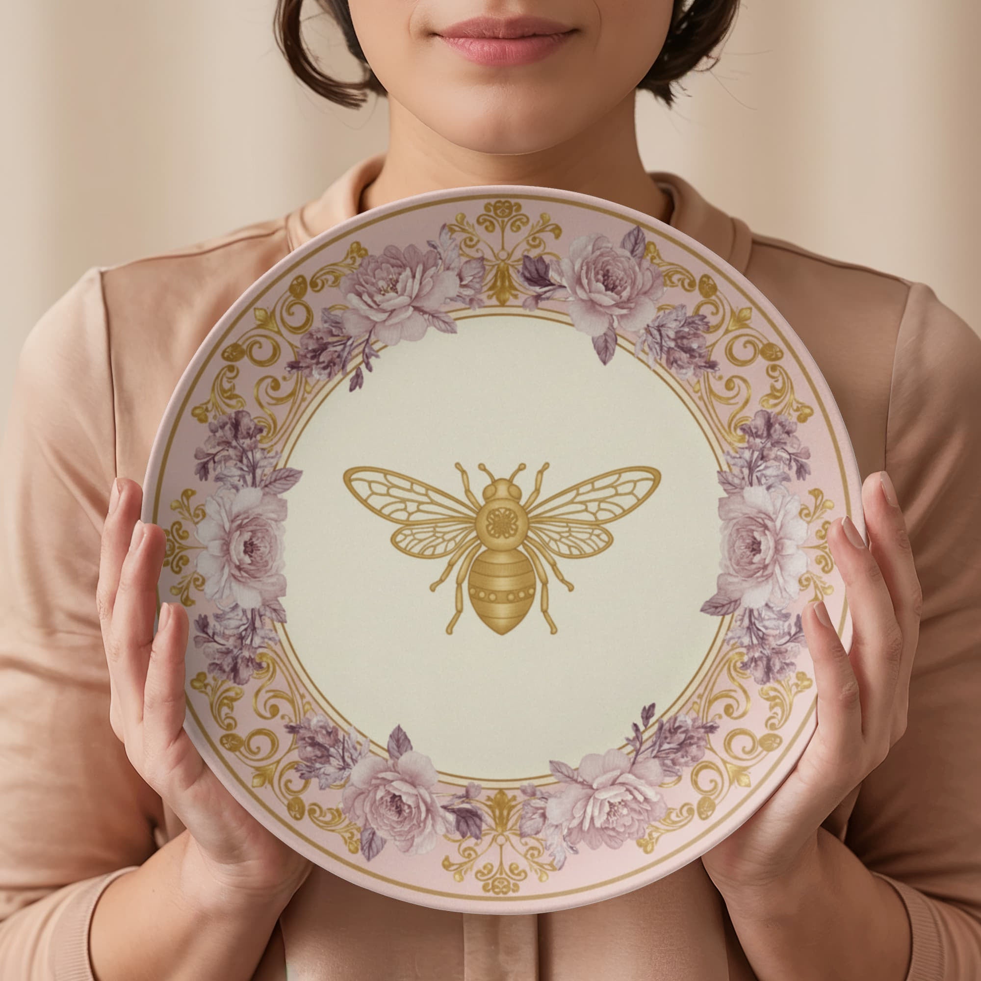 Bridgerton Inspired Bee Plate | Blush Gold Regencycore Dinnerware | Wedding Gift