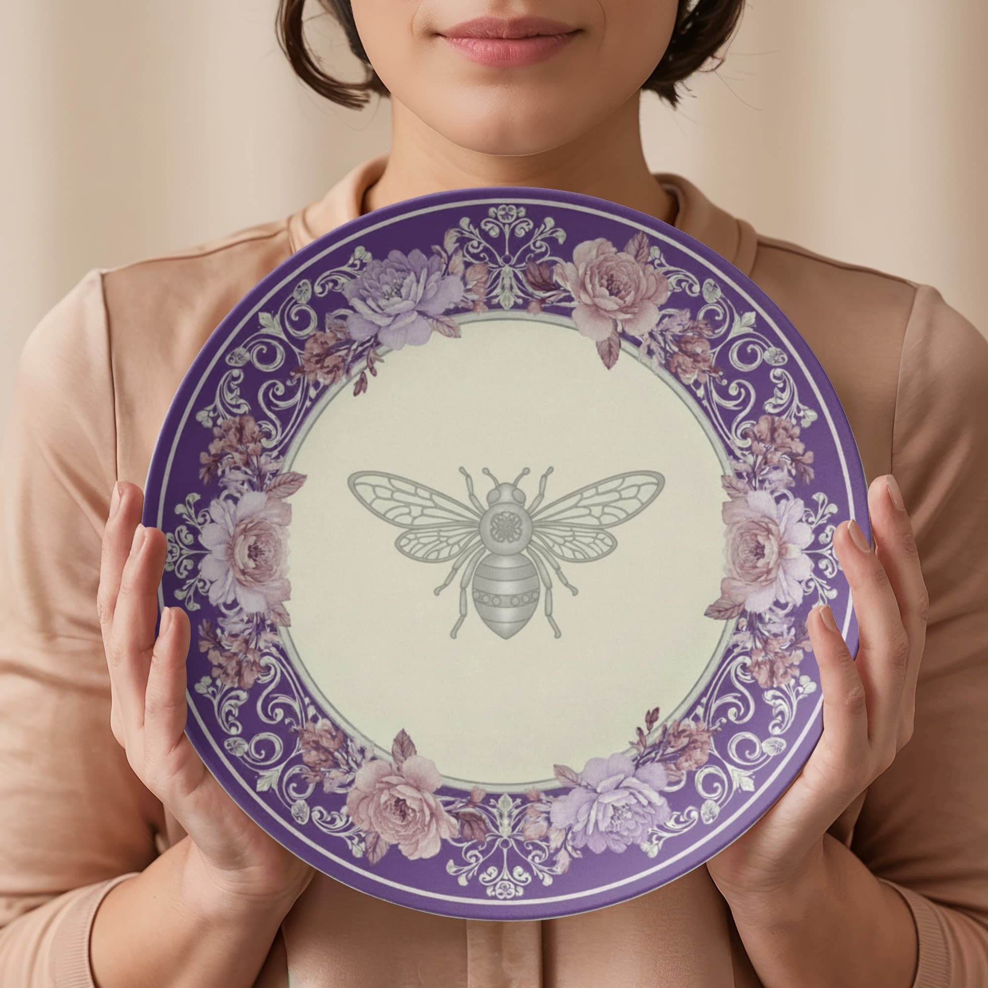 Bridgerton Inspired Bee Plate | Purple Regencycore Dinnerware | Floral China | Wedding Gift