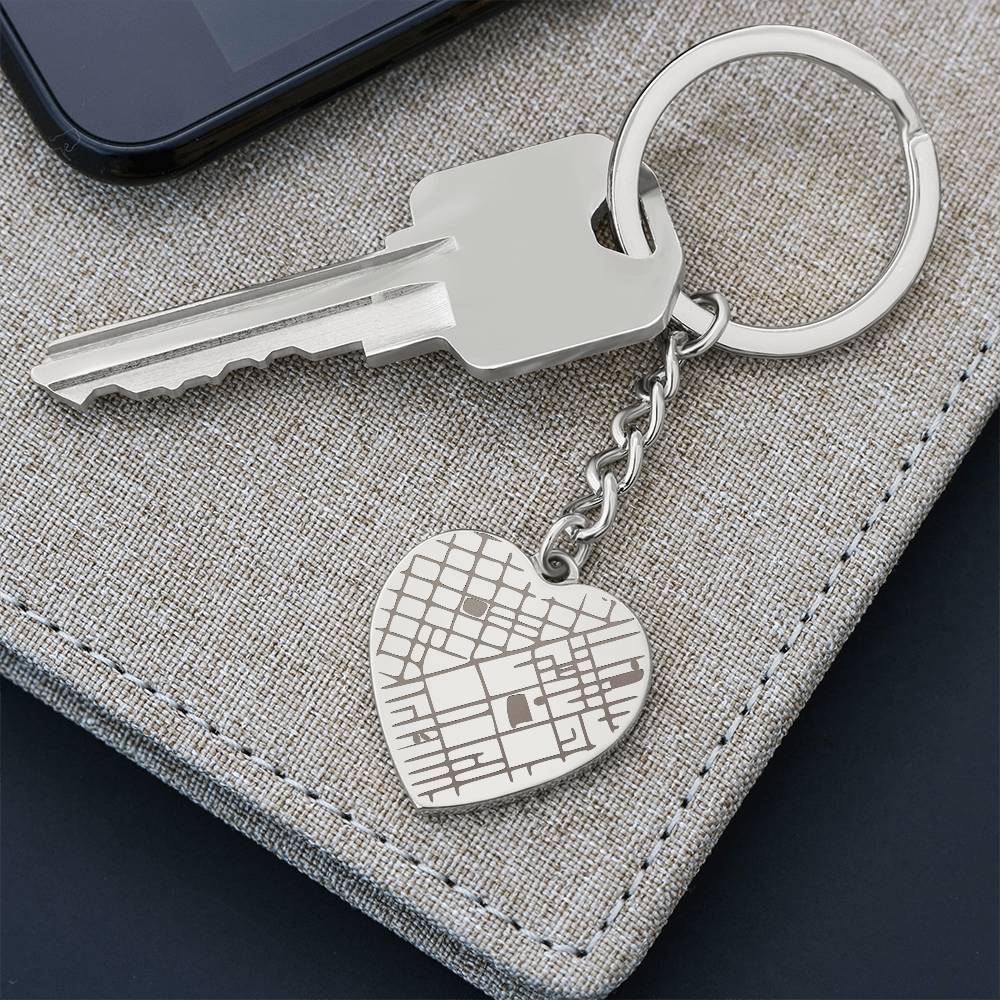 Personalized Engraved Heart Map Keychain | Wedding Gift