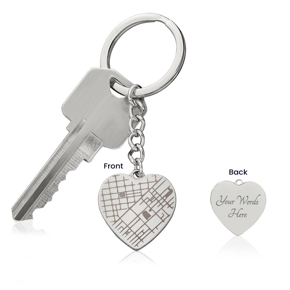 Personalized Engraved Heart Map Keychain | Wedding Gift