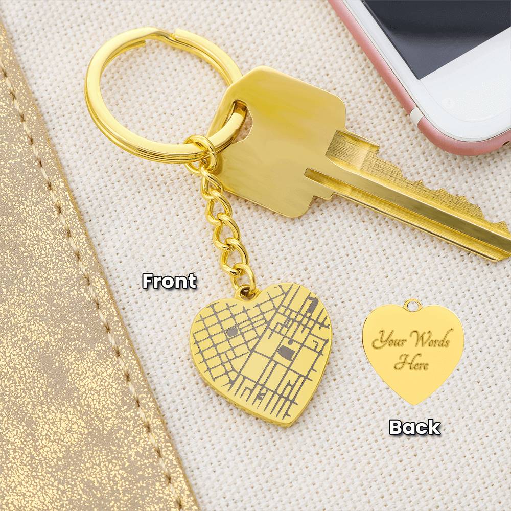 Personalized Engraved Heart Map Keychain | Wedding Gift