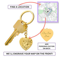 Personalized Engraved Heart Map Keychain | Wedding Gift
