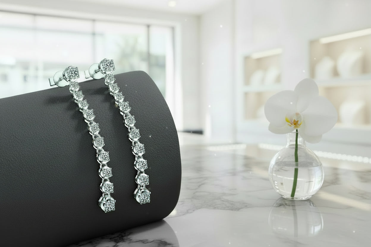 Moissanite Tassel Drop Earrings | Sterling Silver, Wedding Jewelry