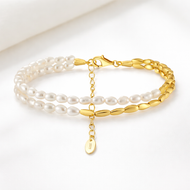 Freshwater Pearl Bracelet in 14K Gold Plated Sterling Silver | Bridal Pearl Bracelet