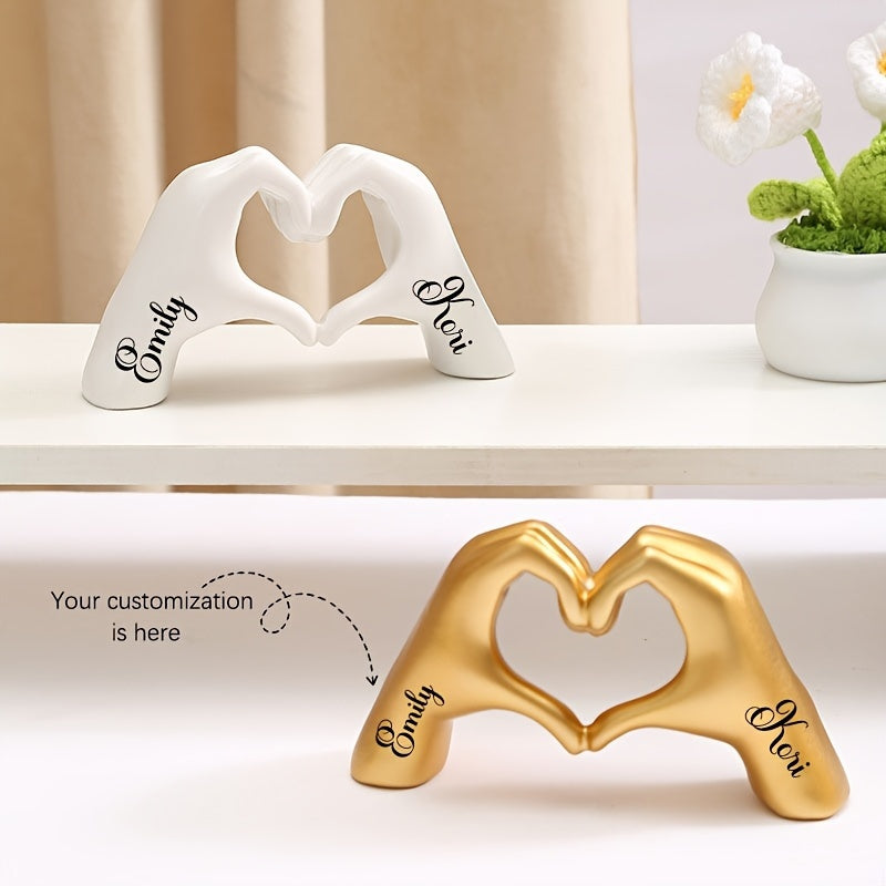 Personalized Hand Heart Sculpture | Custom Resin Desk Decor | Anniversary Gift for Couple