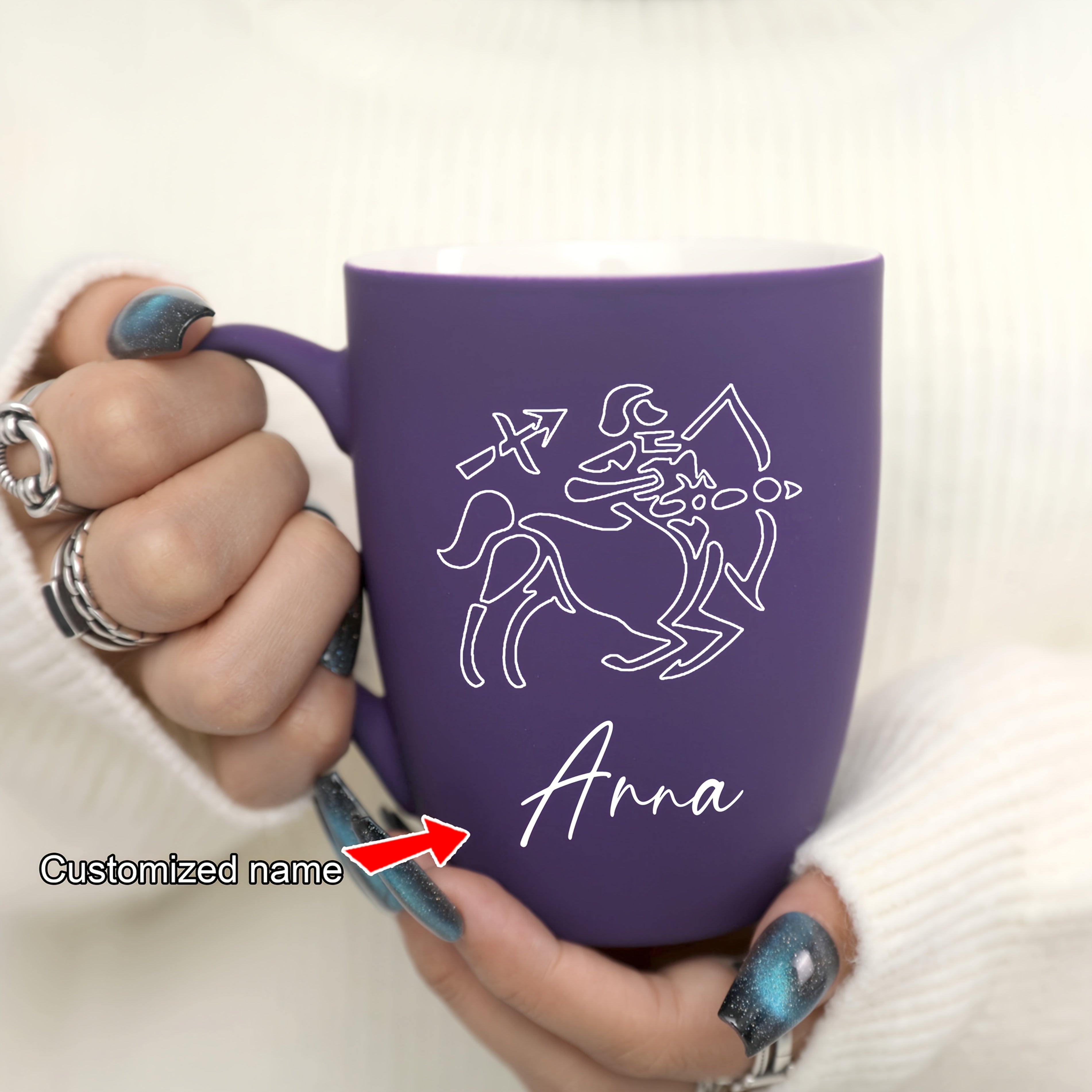 11 oz Personalized Zodiac Mug | Purple Ceramic Horoscope Cup with Name | Birthday Gift