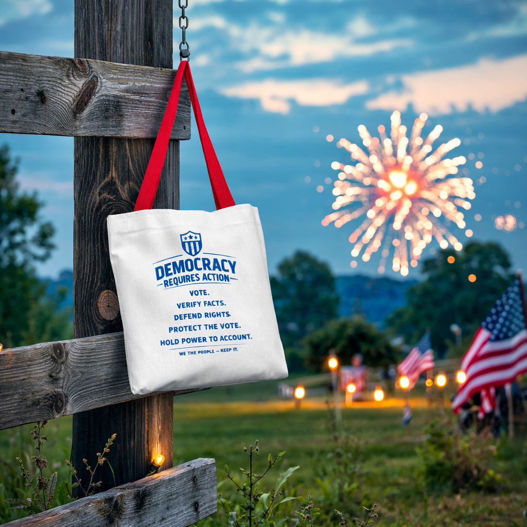 Democracy Requires Action Tote Bag | Patriotic Canvas Tote | Civic Engagement Gift | Protect the Vote Bag | Political Activism Market Tote