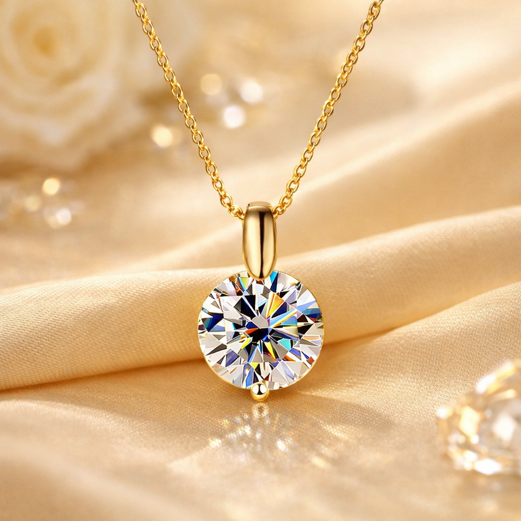 Moissanite Pendant Necklace 1ct or 3ct D VVS1 | Sterling Silver & 18K Yellow Gold Plated