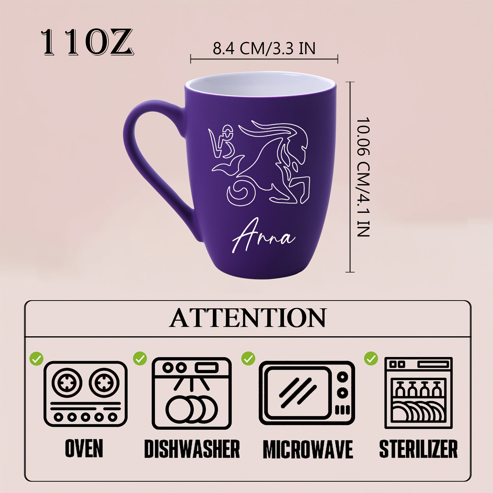 11 oz Personalized Zodiac Mug | Purple Ceramic Horoscope Cup with Name | Birthday Gift