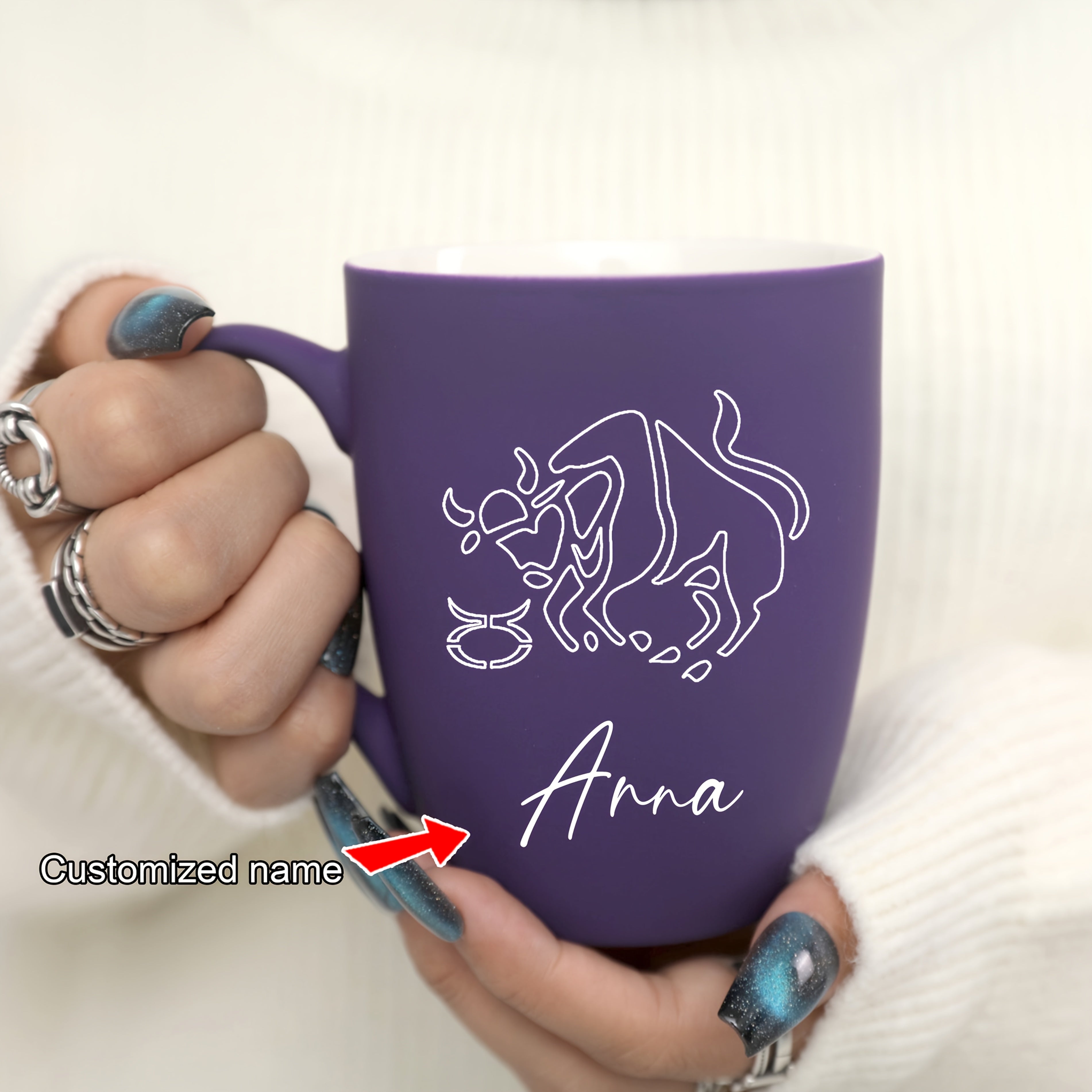 11 oz Personalized Zodiac Mug | Purple Ceramic Horoscope Cup with Name | Birthday Gift