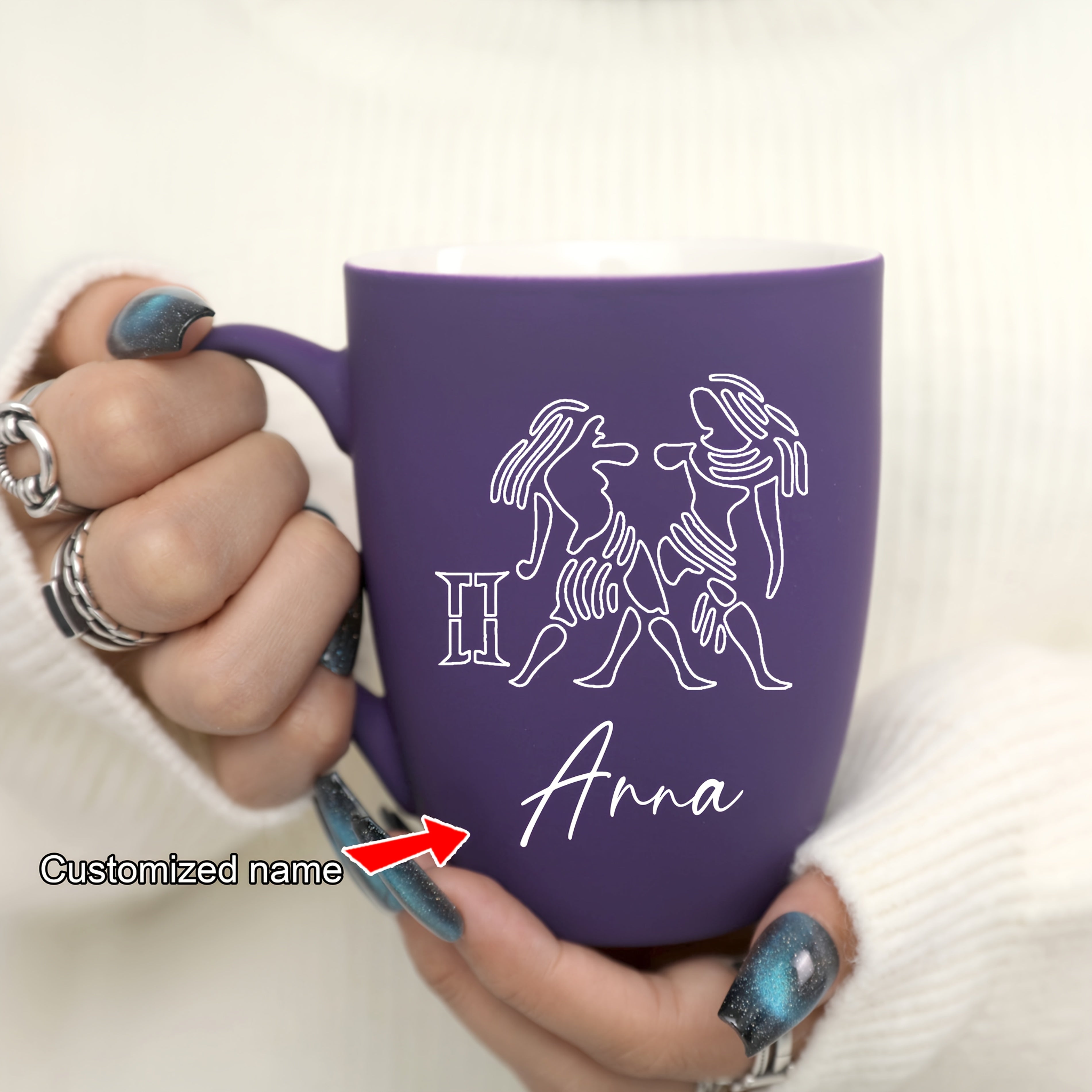 11 oz Personalized Zodiac Mug | Purple Ceramic Horoscope Cup with Name | Birthday Gift