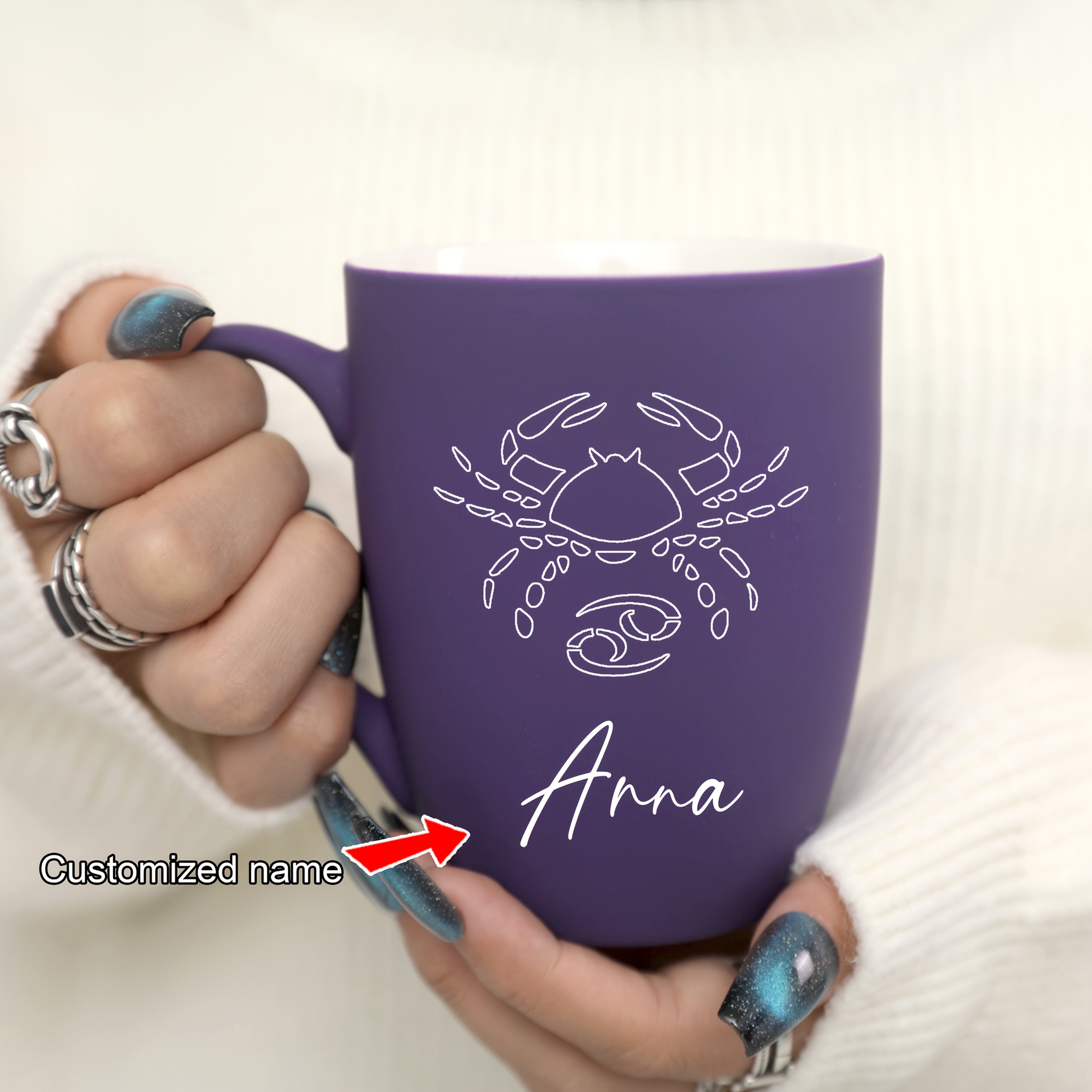 11 oz Personalized Zodiac Mug | Purple Ceramic Horoscope Cup with Name | Birthday Gift