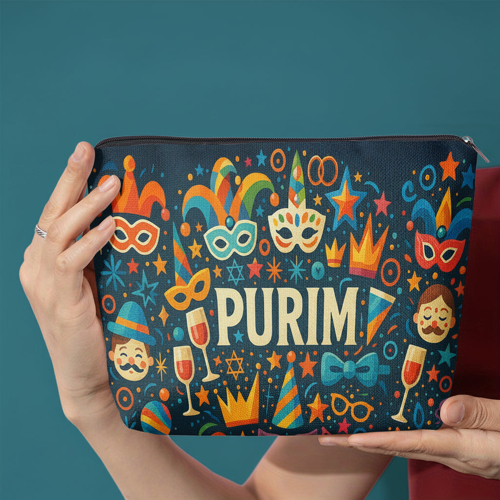 Purim Cosmetic Bag | Purim Makeup Bag | Jewish Holiday Toiletry Pouch | Travel Clutch Organizer
