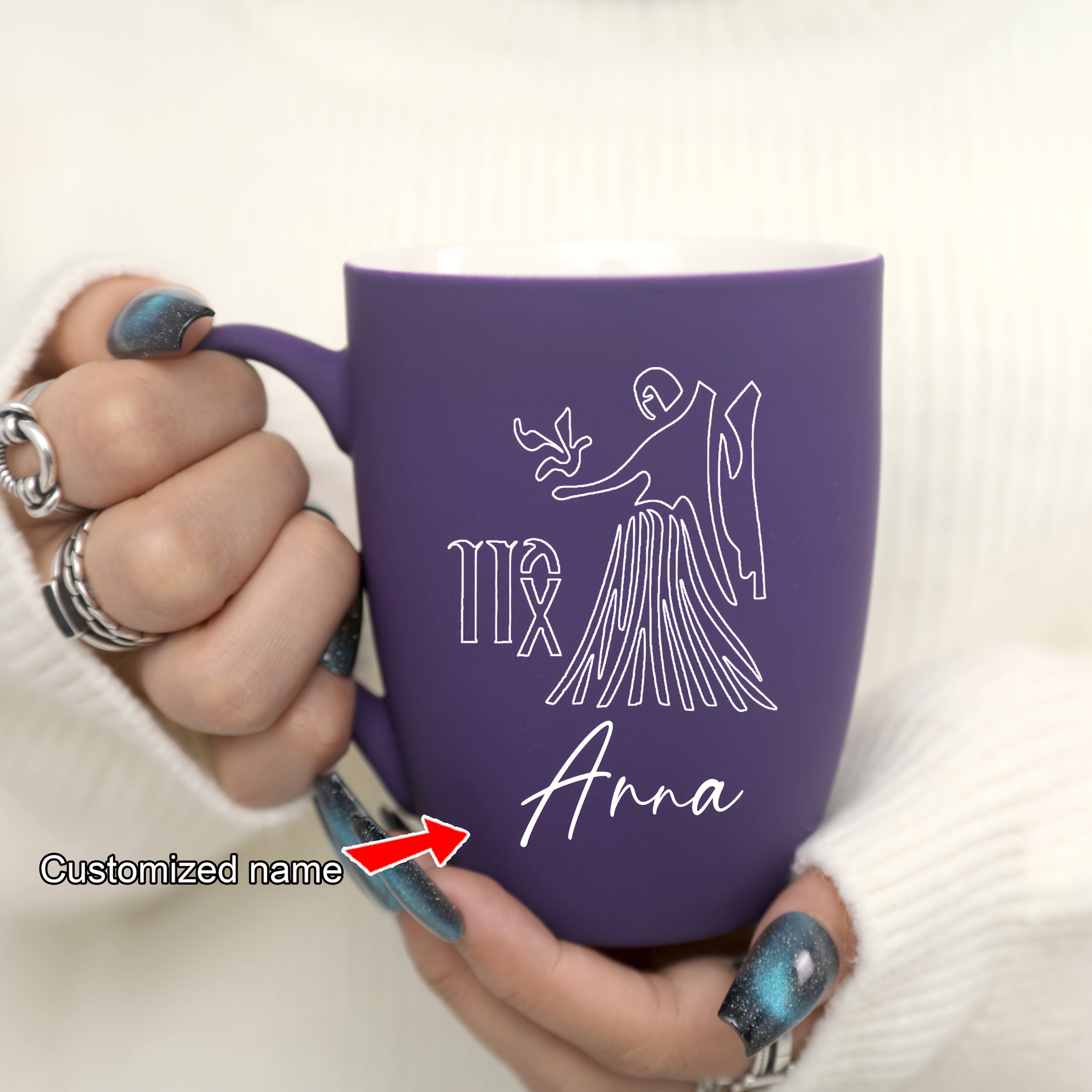 11 oz Personalized Zodiac Mug | Purple Ceramic Horoscope Cup with Name | Birthday Gift