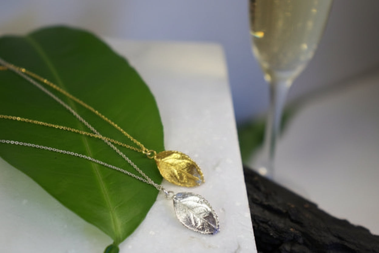 Rose Leaf Pendant Necklace: Eco-Friendly Gold Filled Brass - Handmade