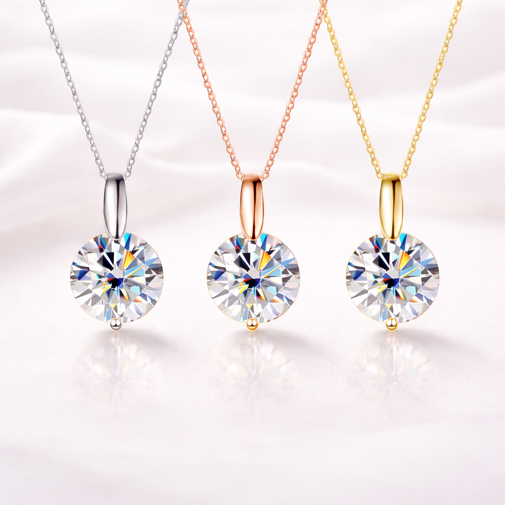 Brilliant Moissanite Pendant Necklace | 1–3 Carat D Color VVS1 | Brighter Than Diamond | Sterling Silver | Gold, Rose Gold or 18K White Gold Plated | GRA Certified