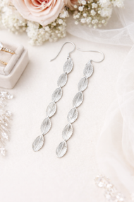 Rose Leaf Dangle Earrings – Gold Plated or Silver Plated | Bridal Jewelry