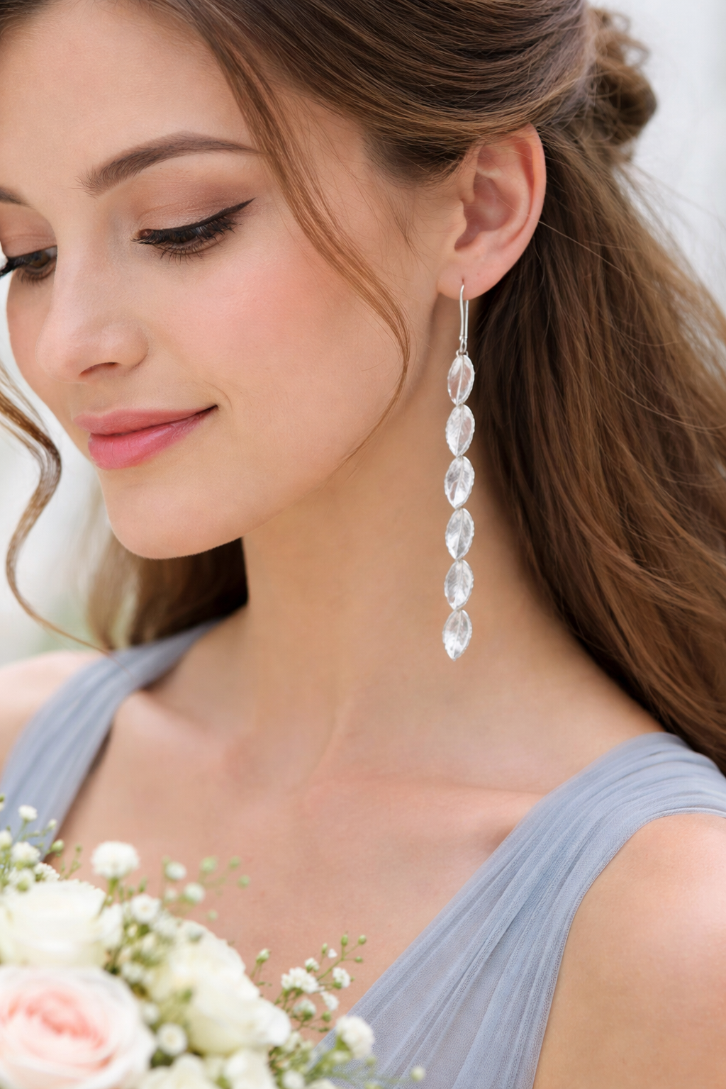 Rose Leaf Dangle Earrings – Gold Plated or Silver Plated | Bridal Jewelry